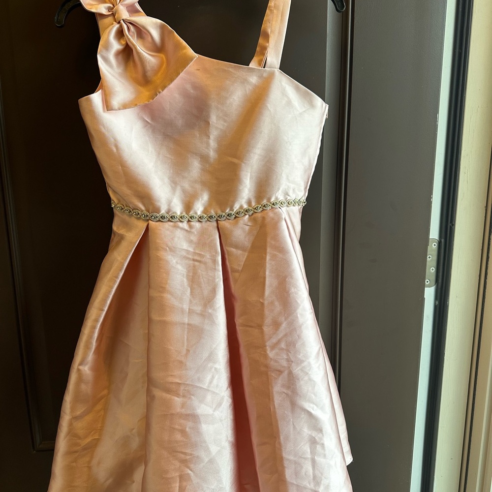 Rare Editions Pink Satin Bow Waistband Formal Dress